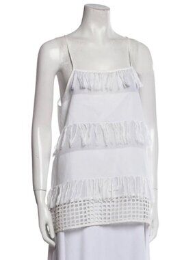 SEA New York Solid White Sleeveless Fringe Accent Eyelet Hem Women's Tank Top 0
